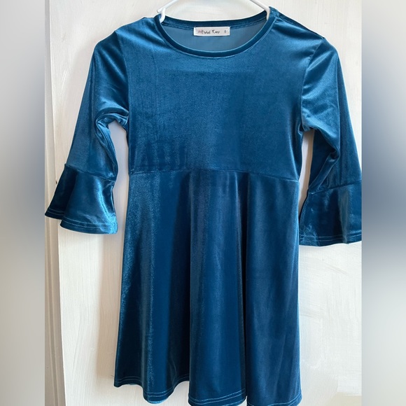 Orchid Lane | Diamond Blue Velvet Poet-Sleeve A-Line Dress Size 8 Diamond Blue - Picture 6 of 6